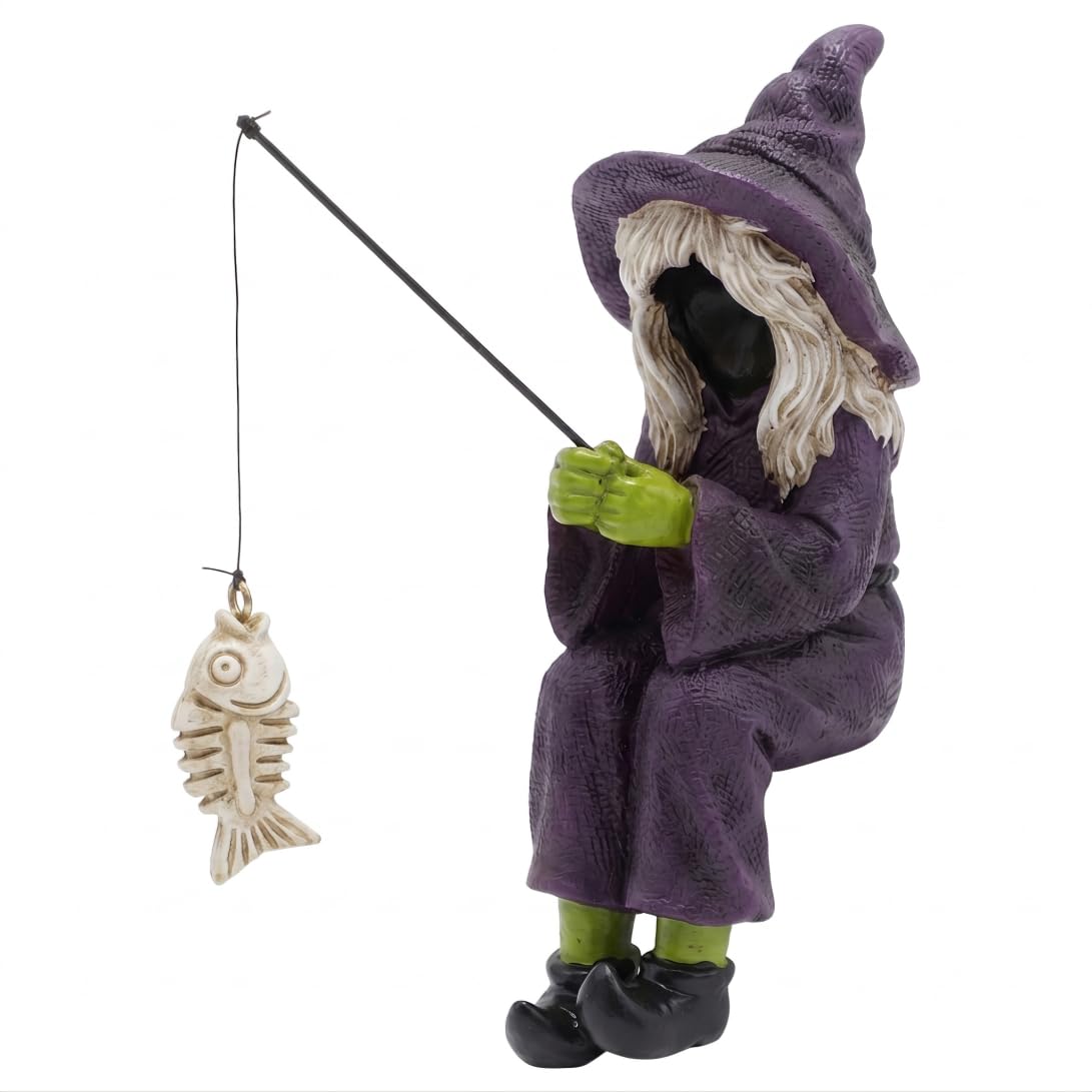 Yeaxxsqy 4.7in Fishing Witch Funny Halloween Resin Statue