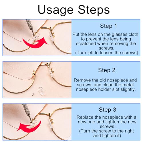 iCovalescent 30 Paar Brillen Reparatur Set, Nasenpads Silikon Schraubbrillen Nasenpads, mit Schrauben Pinzette und Brillenputztüche, für Brillen, Sonnenbrillen