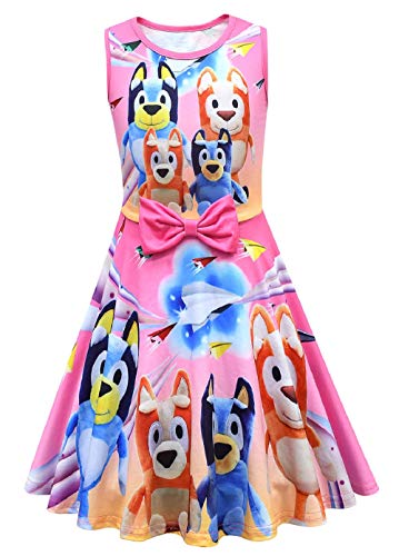 ocarseii Girls Fun Short Sleeve Dress Toddlers Cute Dogs Printing Costume Red 140