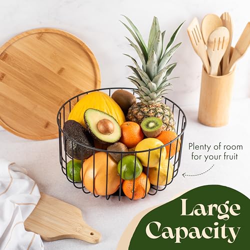 Fruit Basket for Kitchen Counter Set of 3 - Large Stackable Baskets with Bamboo Lid - Fruit Bowl, Perfect Holder For Fruits and Vegetable Storage -Keep Your Countertop Classy, Tidy and Slightly Fruity - Image 7