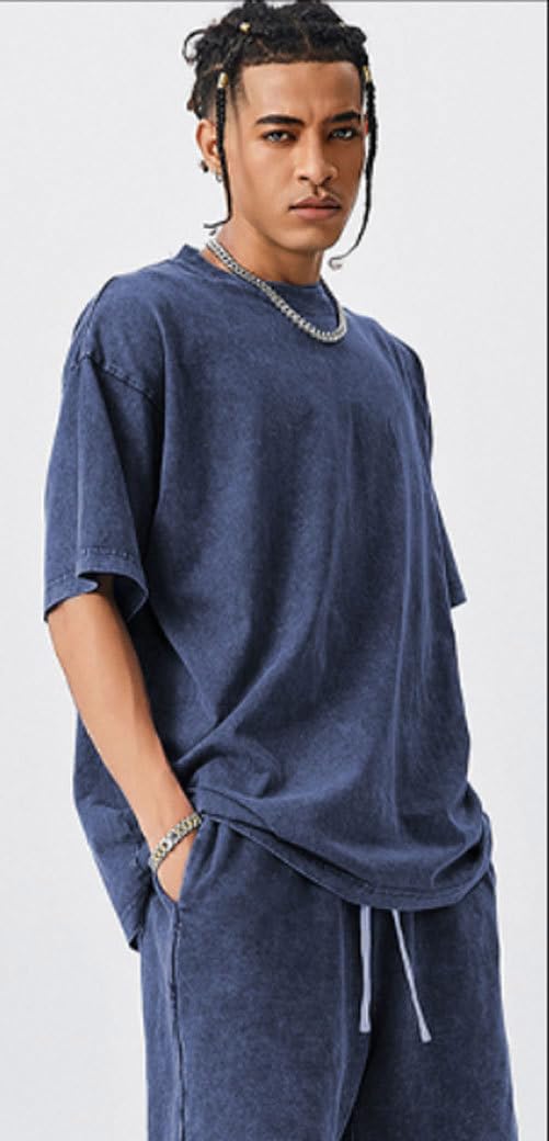 Maglietta da uomo oversize da palestra, vestibilità ampia, in cotone pesante, lavaggio acido, vintage, unisex
