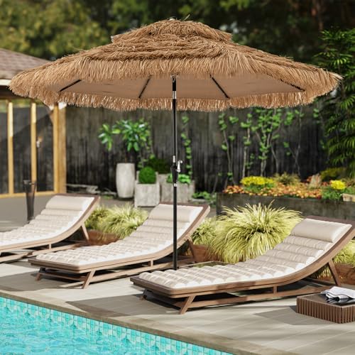 Tangkula 10 ft Thatched Patio Umbrella, 2 Tier Hawaiian Style