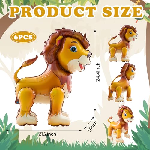 Image of 6 Pcs 4D Giant Lion Balloon Walking Lion Inflatable Balloons Animal Standing Foil Balloons Birthday Party Supplies for Circus Forest Zoo Wildlife Theme Party Decorations