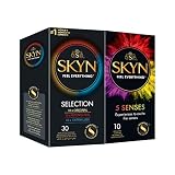 SKYN Selection Preservativos paquete de 30 y 5 Senses/Skynfeel sin látex para hombres, 10 unidades, originales, sensación intensa, lubricante extra, preservativos de tamaño regular, finos