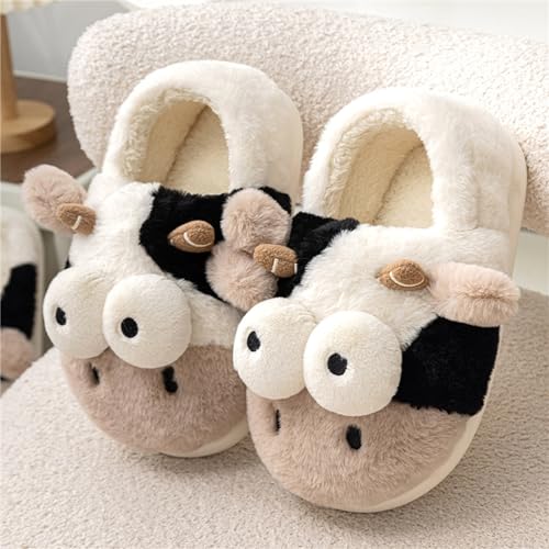 Animal Slippers for Women - Cute Cow Plush Winter House Cotton Indoor/Outdoor Slippers2