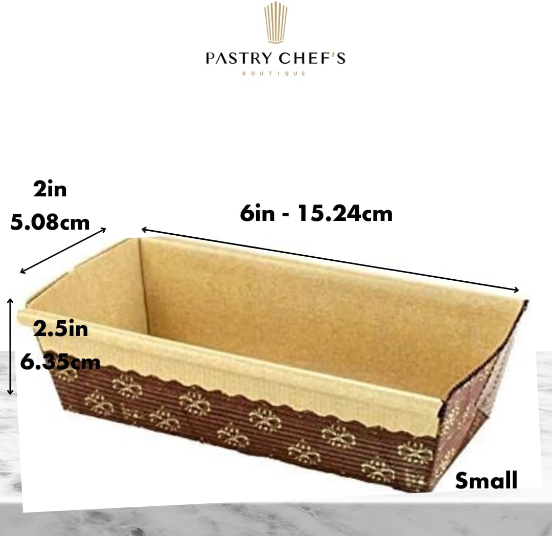 Pastry Chef's Boutique Disposable Rectangular Paper Loaf Pan Molds, All Natural Made, Recyclable, Microwave and Oven Safe, Small Display Cake Mold - 6''x2.5''x2'' - 25pcs
