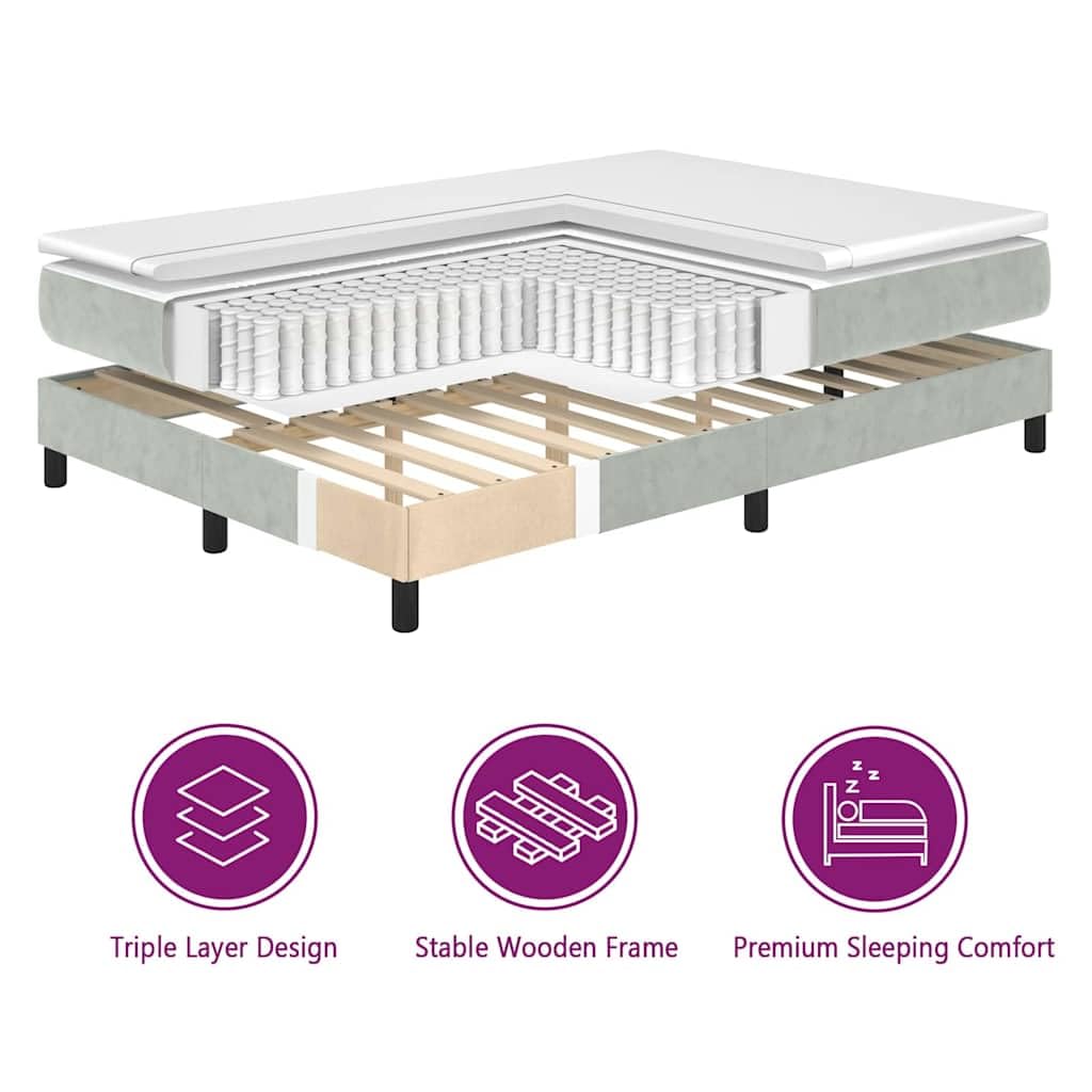vidaXL Lit à Ressort LED avec Matelas Gris Clair 200 x 200 cm Tissu, Cadre de lit réglable, Design Moderne, durabilité, Sommeil Confortable, éclairage LED, Soutien de Matelas Ergonomique