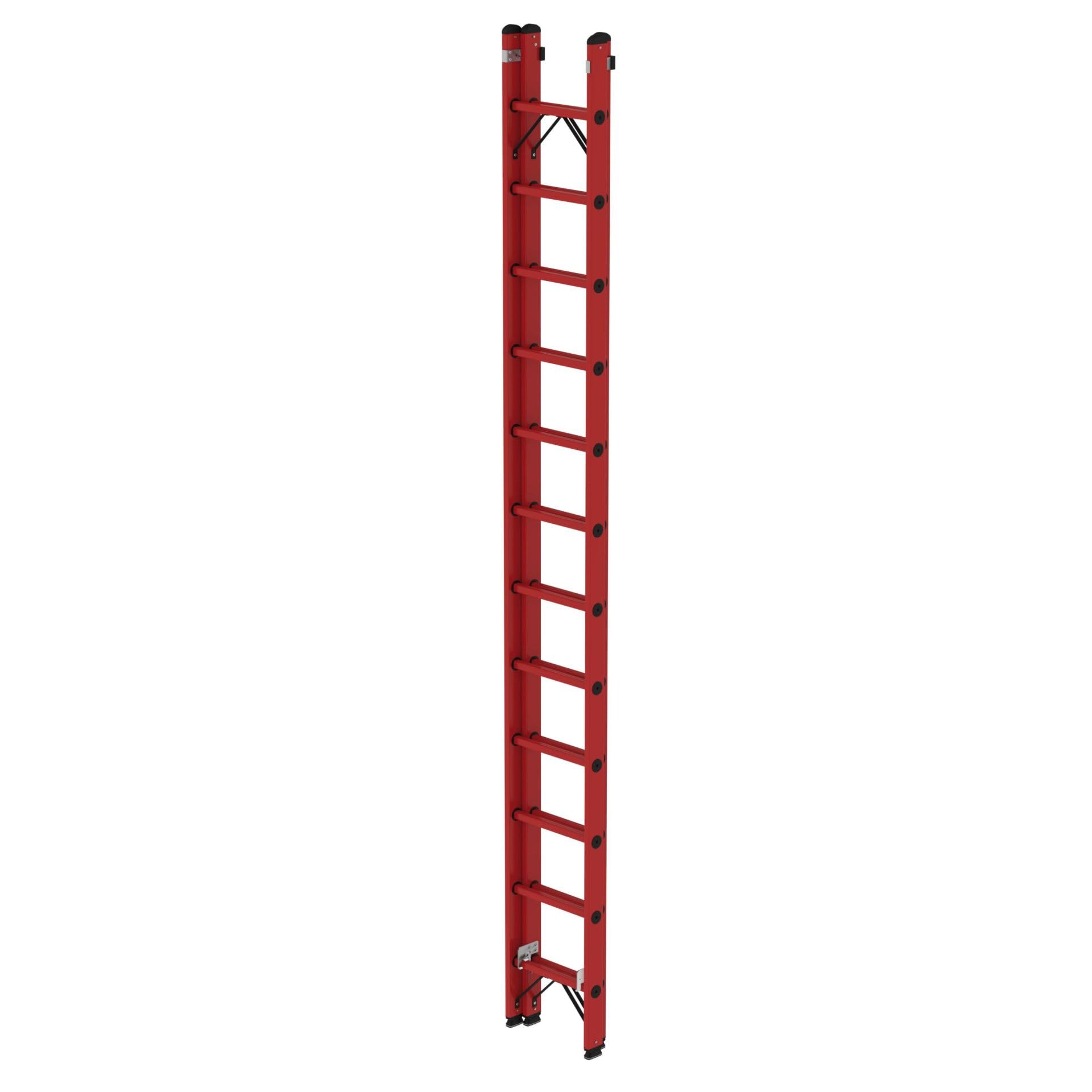 PROREGAL Sprossen-Schiebeleiter GFK 2-teilig ohne Traverse 2x12 Sprossen | Leiter, Teleskopleiter, Trittleiter, Bockleiter, Sprossen-Doppelleiter