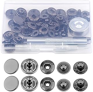 SAVITA 12 Sets Metal Snap Buttons Leather Snap Fasteners Kit with 4 Install Tools Heavy Duty Snaps Press Stud Sewing Snaps for Clothes, Jeans, Belt, Fabric, 15mm