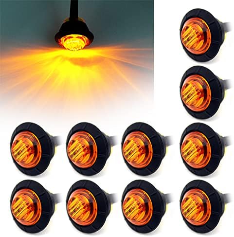 FXC 10x 3/4" Round LED Clearence Light Front Rear Side Marker Indicators Light for Truck Car Bus Trailer Van Caravan Boat, Taillight Brake Stop Lamp (Amber, 12V)
