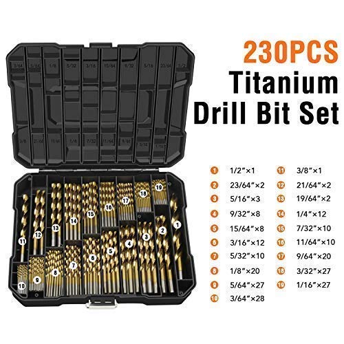 Enertwist Titanium Drill Bit Kit Set For Metal And Wood 230-Piece - Coated Hss Conventional 118 Deg Tip From 3/64Inch Up To 1/2 Inch, Et-Dba-230A #TOP2