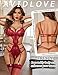 Avidlove Lingerie for Women Sexy Lace Bodysuit Cut Out Teddy Lingerie Deep V Babydoll Sleepwear Wine Red