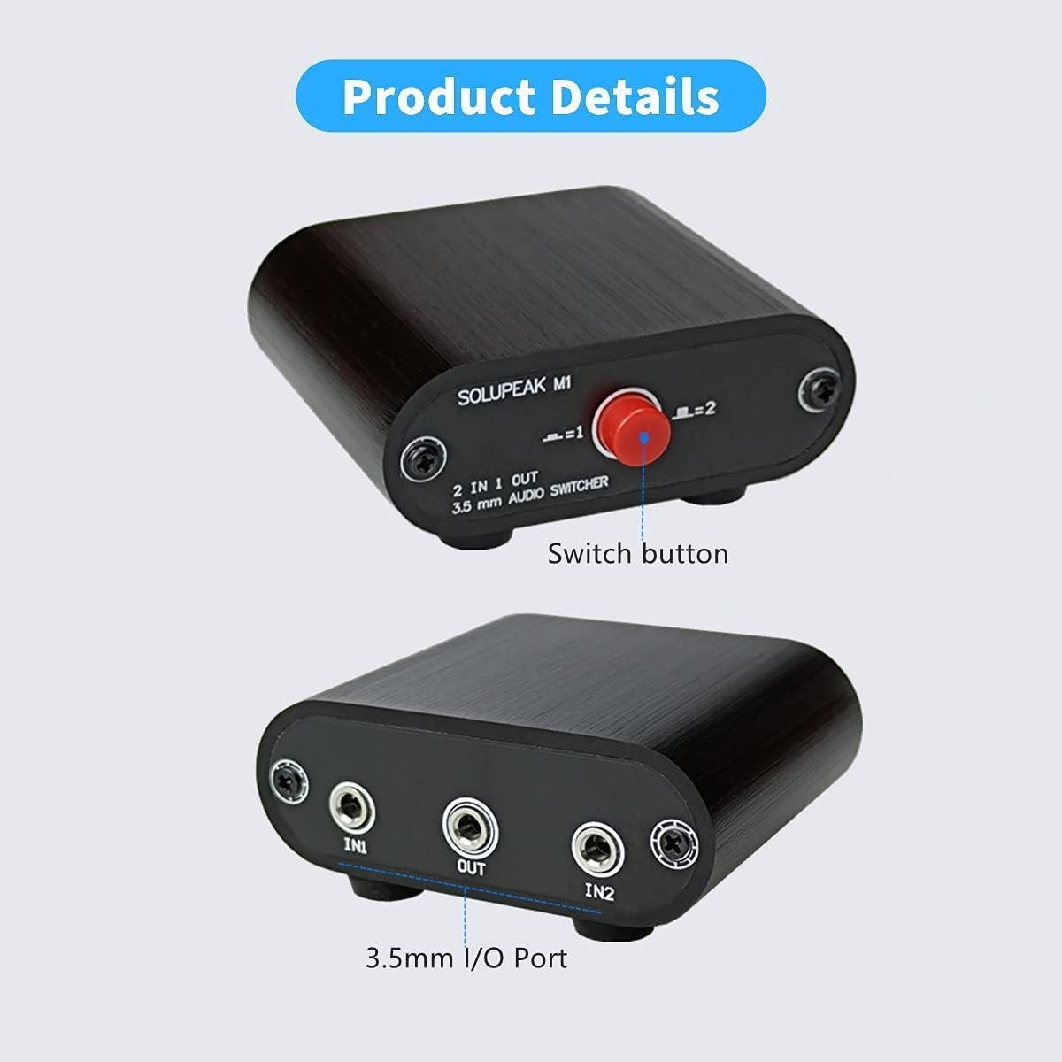 M1 2 in 1 Out 3.5mm Stereo Audio Switch aux switcher Speaker selector Splitter Box : Electronics