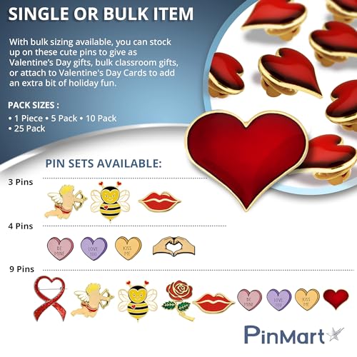 PinMart Enamel Lapel Pin Red Heart Gold Plated Valentine's Day 3/4" - Thumbnail 5