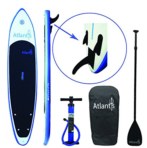 LOWEST PRICE EVER - Atlantis Paddle Boards SUP Inflatable Paddle Board - Oversize Mat For Doubles, Yoga & Dogs - Carrier Bag, Floating Adjustable Paddle, Ankle Leash & Bravo Dual Action Pump