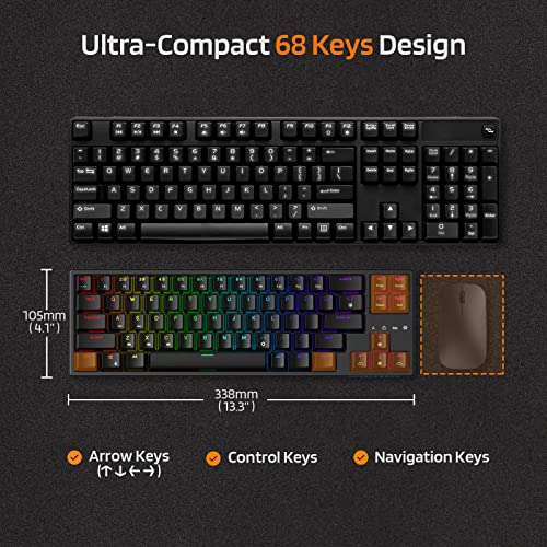 Image of LTC NB681 Nimbleback Wired 65% Mechanical Keyboard, RGB Backlit Ultra-Compact 68 Keys Gaming Keyboard with Hot-Swappable Switch and Stand-Alone Arrow /Control Keys (Hot Swappable Red Switch, Black)