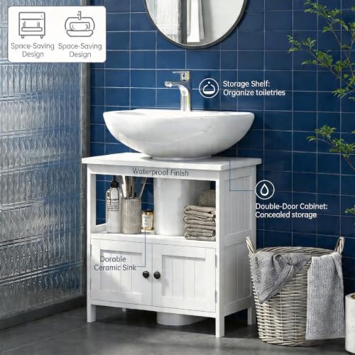 Gabinete Organizador para Lavabo con Pedestal, Gabinete Bajo Lavabo con Corte en U, Mueble para Baño con 2 Puertas y Estante Ajustable miniatura 5