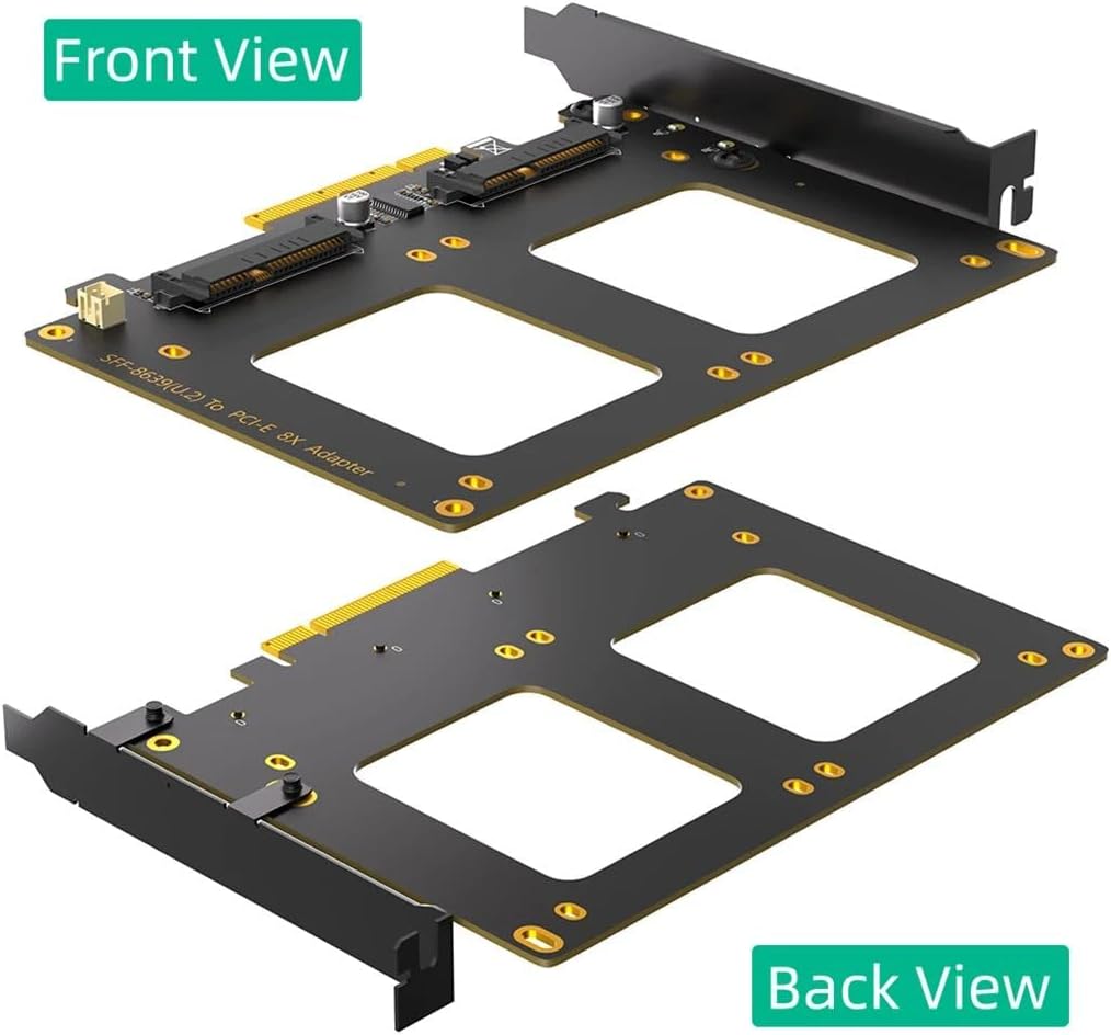 Dual U.2 SSD to PCIe 4.0 X8 Adapter Card SFF-8639(U.2) to PCI-E 4.0 8x Adapter Support X4X4X4X4 or X4X4X8 or Hyper M.2 X16 Mode
