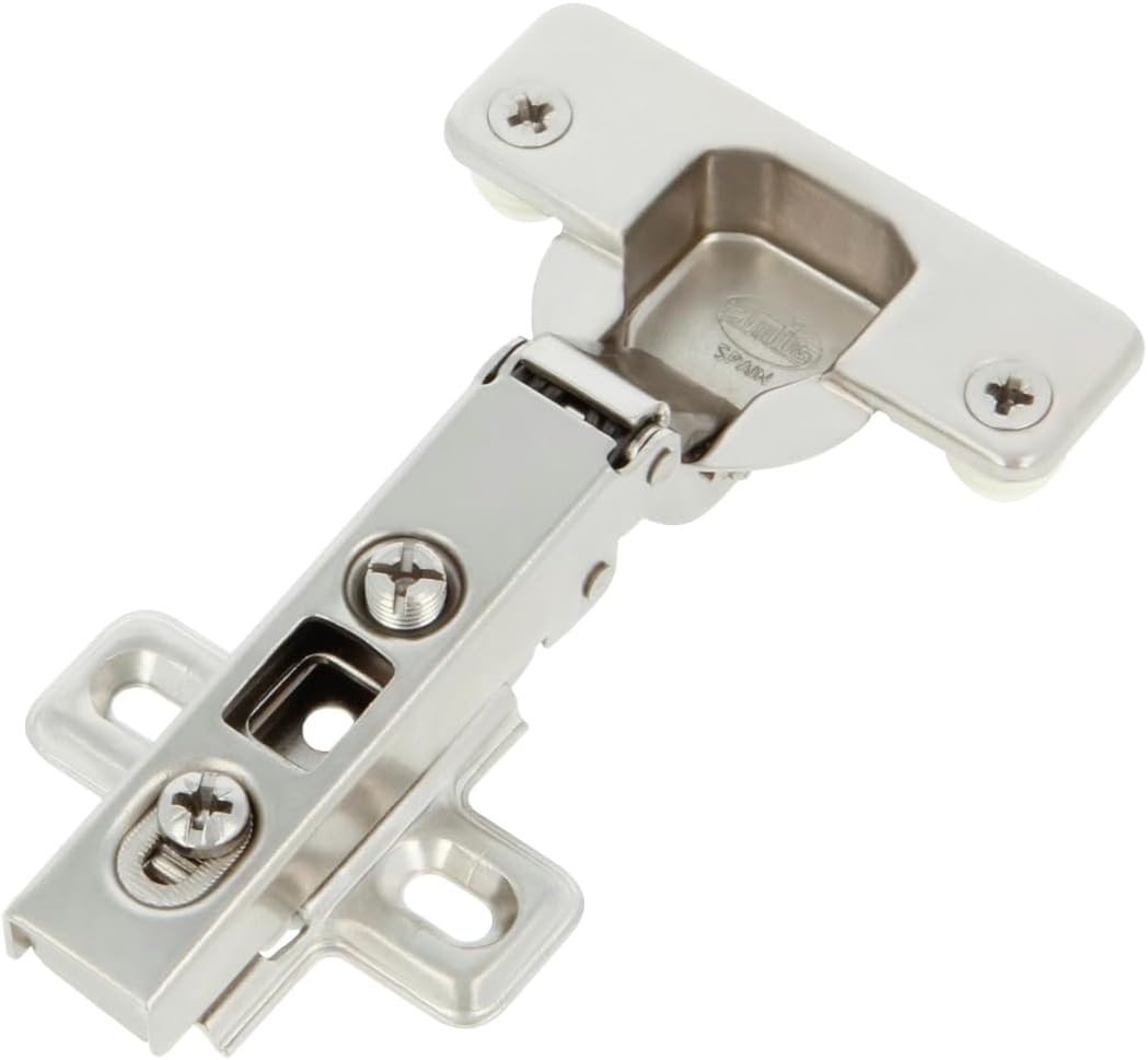 AMIG - Pack of 20 Hinges | Straight Cup | Ø35 mm | with Quick Release Latch | Pre-Assembled Studs and Lag Screws | 110º Opening | Distance Between Holes 52 mm | Silver Steel