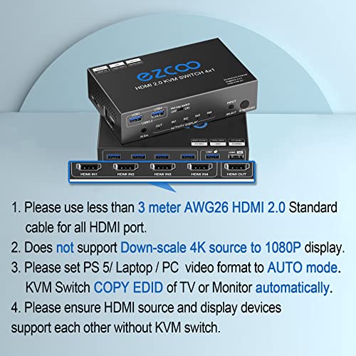 Usb 3.0 Kvm Switch Hdmi 4 Computer 1 Monitor 4K 60Hz Spdif L/R Extractor- Usb Switch For Keyboard Mouse Printer Mac Windows 4 Port Hdmi Switch 4X1 1080P 120Hz 144Hz Hdcp Pass, Ir Remote Ext. Mic #TOP7
