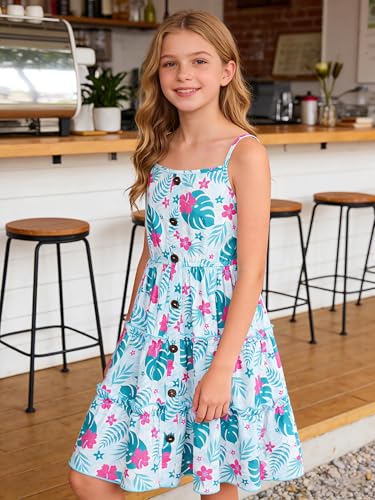 Image of Enlifety Girls Dress Hawaiian Spaghetti Straps Dresses Summer Sundress Size 6 12T