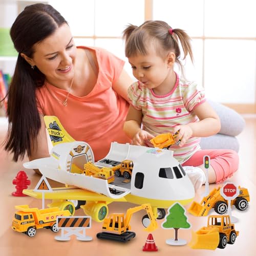 image for Dwi Dowellin Construction Toy Airplane Set/Play Mat,Excavator,Bulldoze