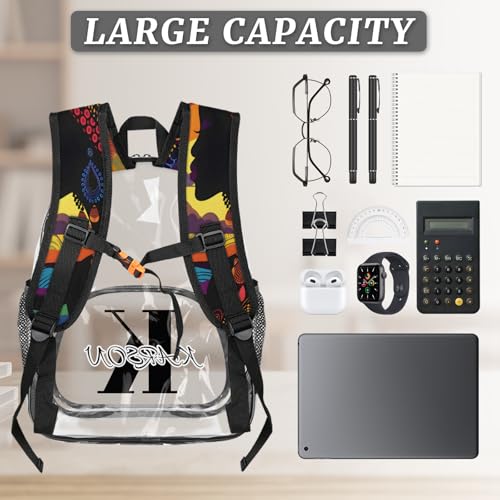 Personalized African American Women Small Clear Backpack Stadium Approved Heavy Duty PVC Plastic Custom Transparent Backpacks See Through Bag with Name3