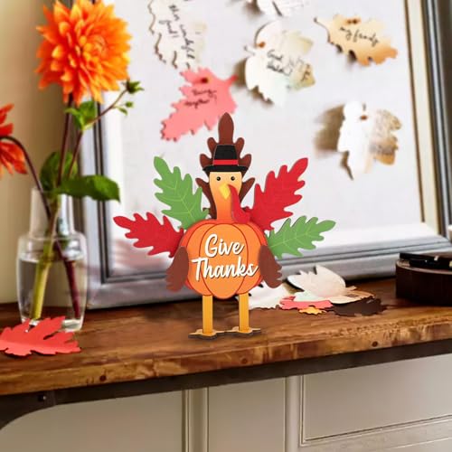 Thanksgiving Turkey Decorations for Home, Wooden Turkey Table Signs Harvest Day Tabletop Decor Indoor, Fall Centerpieces Thanksgiving Day Ornament for Autumn Party Shelf Home Decorations - Image 3
