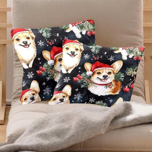 Housse de coussin Corgi Noël en velours 50x50 cm, idée cadeau originale