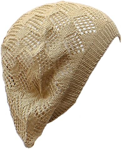 an Beige Beanie Hat Beret Crochet Knit Summer Fall Fashion Accessory