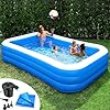Rukala Inflatable Pool Bundle - 10ft x 6ft - Electric Pump and Ground Tarp Included - Fast Setup and Reinforced Seams
