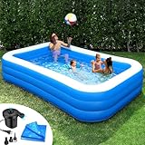 Rukala Inflatable Pool Bundle - 10ft x 6ft - Electric Pump and Ground Tarp Included - Fast Setup and Reinforced Seams
