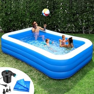 Rukala Inflatable Pool Bundle - 10ft x 6ft - Electric Pump and Ground Tarp Included - Fast Setup and Reinforced Seams