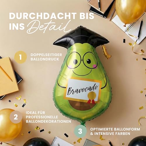 balloa Folienballon XXL Bravocado Abschluss, Helium Ballon bestandene Prüfung Deko, Luftballon Geschenk zum Abschluss, Partydeko Abschlussfeier, Abi, Studium, Ausbildung, Glückwunschballon, 62cm