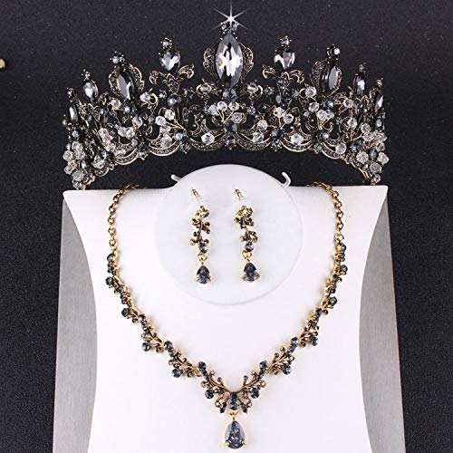 Diamentowa tiara barokowa Vintage czarne kryształowe tiary korony naszyjnik zestaw kolczyków sztuczna perła komplety biżuterii ślubnej dla kobiet akcesoria ślubne
