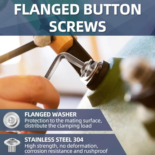 Zynthor 20Pcs M5 Nuts and Bolts, M5 x 35mm Flanged Button Head Socket Cap Screws Bolts, Nuts, Flat & Lock Washers Kits, 304 Stainless Steel, Allen Socket Drive, Bright Finish, Full Thread - Image 4