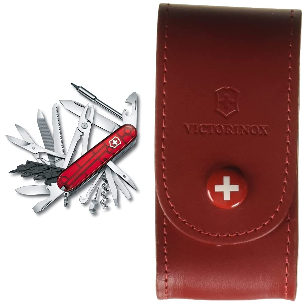 Victorinox Cyber Tool L Couteau de Poche Suisse, Léger, Multitool, 39 Fonctions, Lame, Bits, Tire Bouchon, Stylo, Rouge & Etui cuir pour Couteau Suisse, rouge