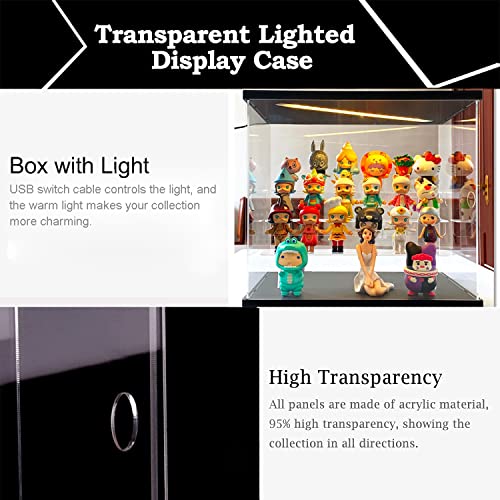 Nynelly Acrylic Display Case With Light, 3 Tier Clear Display Case For Collectibles Acrylic Boxes For Display Action Figures Toy Black Assembly Countertop Dustproof Showcase, 12.6"L X 7.1"W X 10.2"H #TOP4