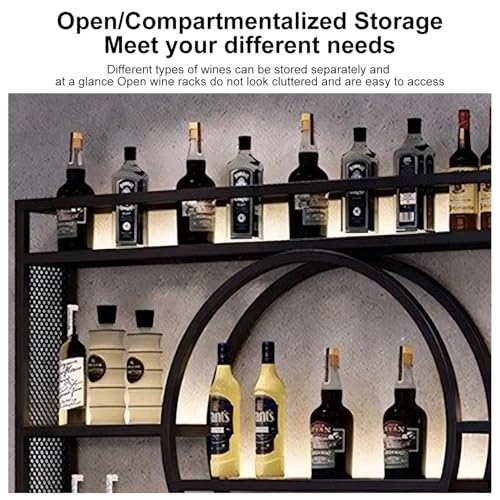 بيكي رف معدني يثبت على الحائط، رف زجاجة نبيذ، رف بار معدني من 3 طبقات مع حامل زجاجي وطلاء مقاوم للصدا، حامل عرض متعدد الوظائف للمنزل/البار/المطعم (اسود، 100 سم × 15 سم × 80 سم)