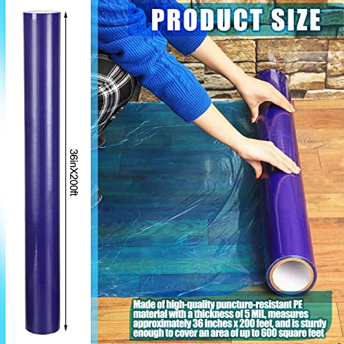 Floor Protection Film, Blue Floor Protector Film Roll Self Adhesive Transparent Floor Protection Film Covering For Hardwood Floor, Tile, And Hard Surfaces (36 Inches X 200 Feet) #TOP1