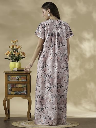 Image of 9shines Label Stylish Chikankari Cotton Nighty Maxi for Women | Full Length Nightgown | Nightdress with Pocket | Embroidery Nighty | Soft Comfortable Cotton Nightwear (1545)