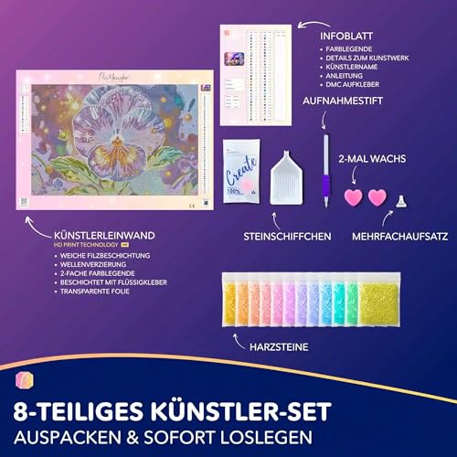 Picmondoo Diamond Painting - 30 x 45 cm - Avec pierres carrées en résine - Pierres AB, strass et couleurs métalliques - Oeuvre d'art DIY pour adultes et enfants (violet étoilé) – vue 2