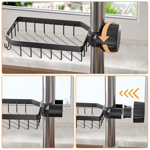 Image of LONIN Sponge Holder Over Faucet Kitchen Sink Caddy Organizer, Stainless Steel Detachable Hanging Faucet Drain Rack for Bathroom, Scrubbers, Soap, (Black)
