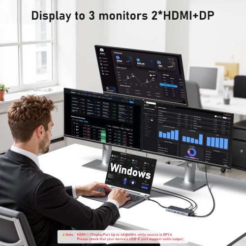 Image of USB C Laptop Docking Station Dual Monitor with 2 HDMI+DP for Dell /HP Laptop
