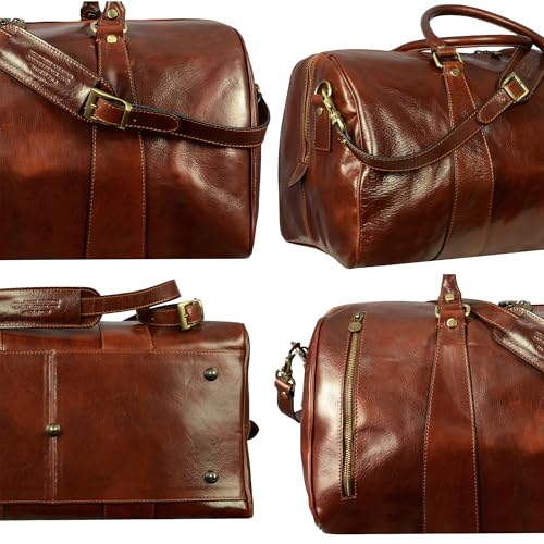 Image of Time Resistance Leather Duffel Bag - Large Weekend Gym Travel Bag (Brown)