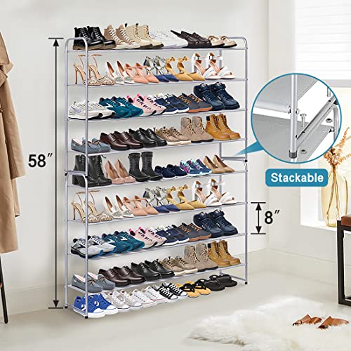 Kimbora Long Shoe Rack For Closet, 30 Pairs Stackable Shoe Storage Organizer Wide 4 Tier Shoe Shelf For Bedroom Floor (Grey) #TOP2