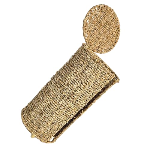 HOODANCOS Cestino Porta Rotolo Carta Igienica Intrecciato a Mano in Paglia con Coperchio Contenitore Portaoggetti per Bagno e Comodino Organizer per Fazzoletti e Articoli da Toeletta