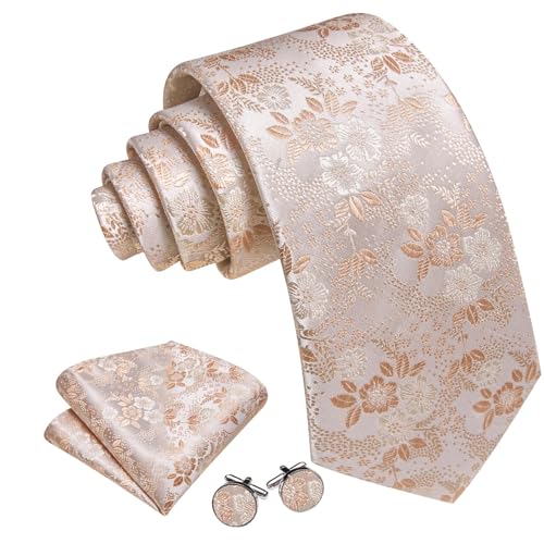 Image of Barry.Wang Flower Ties for Men Silk Woven Floral Tie Sets Necktie Handkerchief Cufflinks Wedding Party