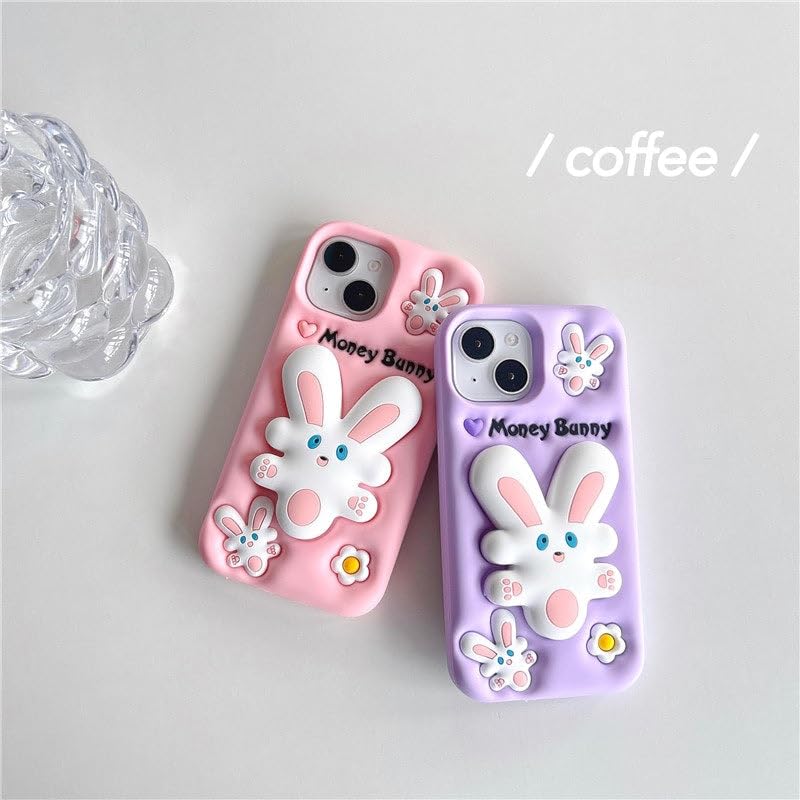 Image of COVERLY for iPhone 12 Pro 3D Money Bunny Rabbit Pop Case,Premium Silicone Case Cartoon Lavender Color with Phone Holder Cool Full Protective Cute Kawaii Aesthetic Cover for Apple iPhone 12 Pro