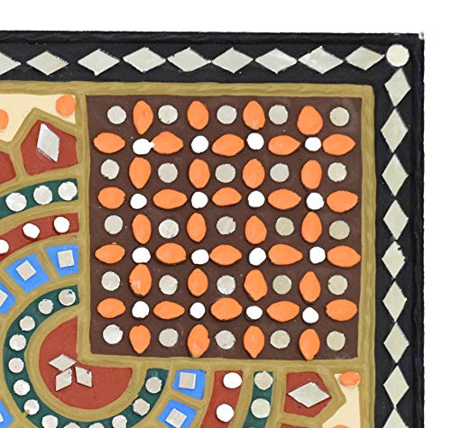 Image of Ethnics of Kutch Traditional Kutch Handicraft Mud-Mirrorwork Lippan Kam Wall Art (Water and Break Resistant) - Square (12 inch x 12 inch) - (Black - LKT-0238)